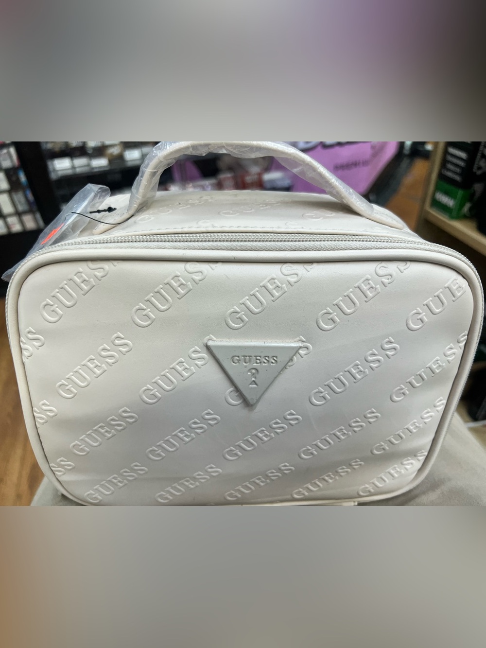Guess Cream Embossed Logo Mini Top-Handle Bag